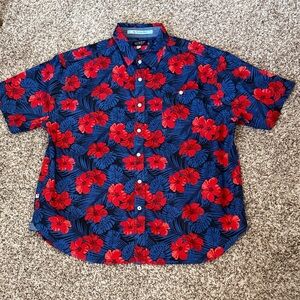 Jared Brothers 100% Cotton,XL Shirt in vibrant Blue with Brilliant Red Lillies.
